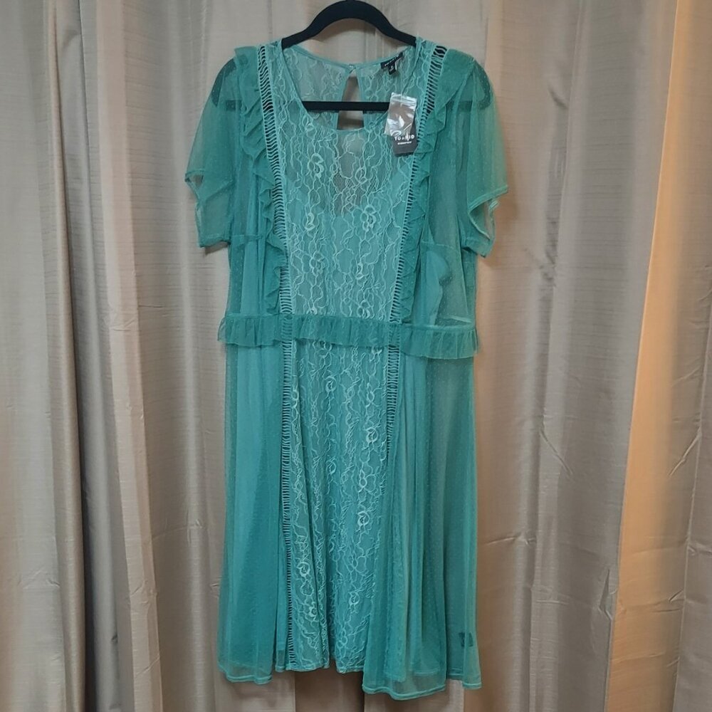 NWT Torrid Size 2 Teal Lace Mesh Skater Dress - Picture 1 of 5